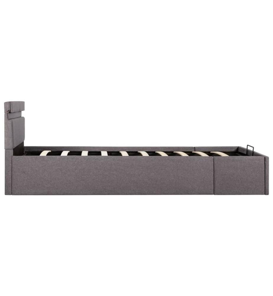 Bett mit Bettkasten Hydraulisch mit LED Taupe Stoff 90x200 cm
