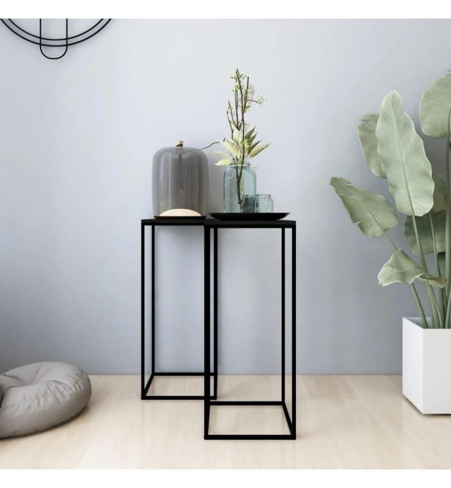 Tables d'appoint 2 pcs Noir Acier