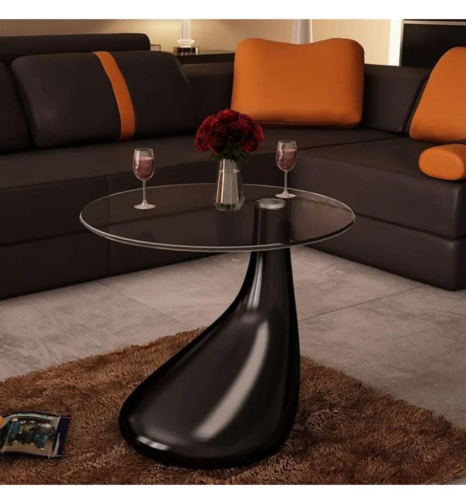 Table basse avec dessus de table en verre rond Noir brillant
