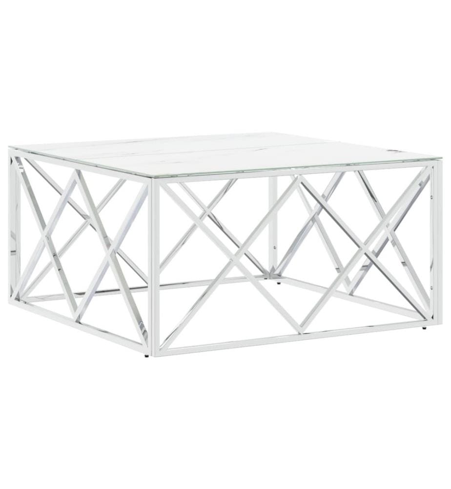 Table basse argenté 80x80x40 cm acier inoxydable et verre