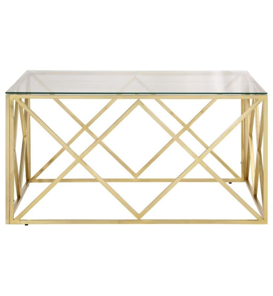 Table basse doré acier inoxydable et verre trempé