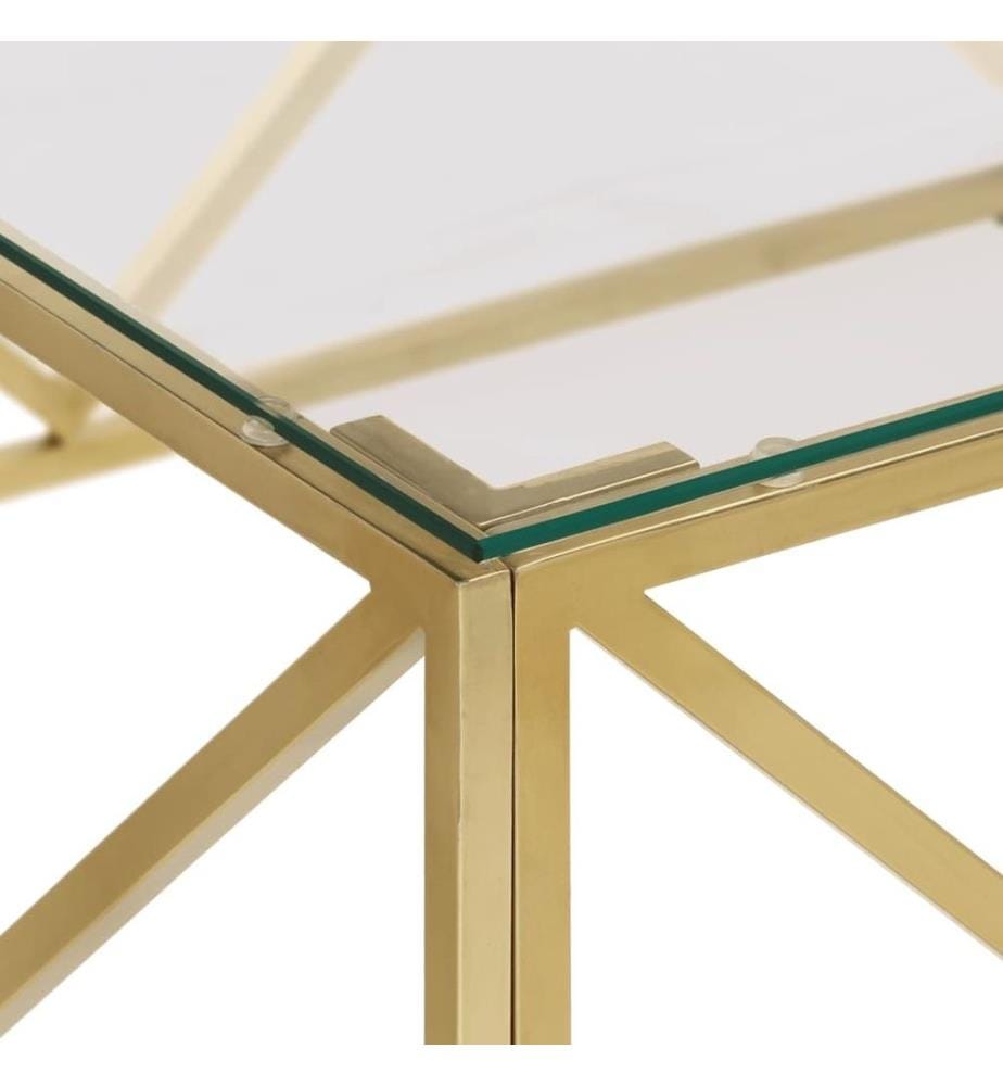 Table basse doré acier inoxydable et verre trempé