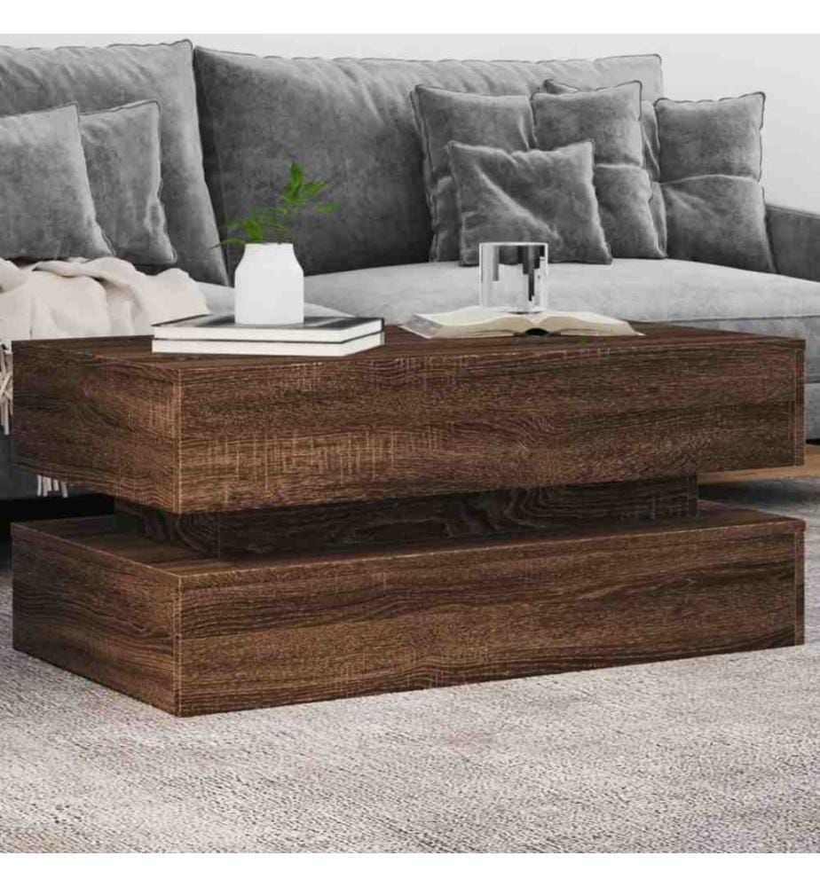 Couchtisch mit LED-Leuchten Braun Eichen-Optik 90x50x40 cm
