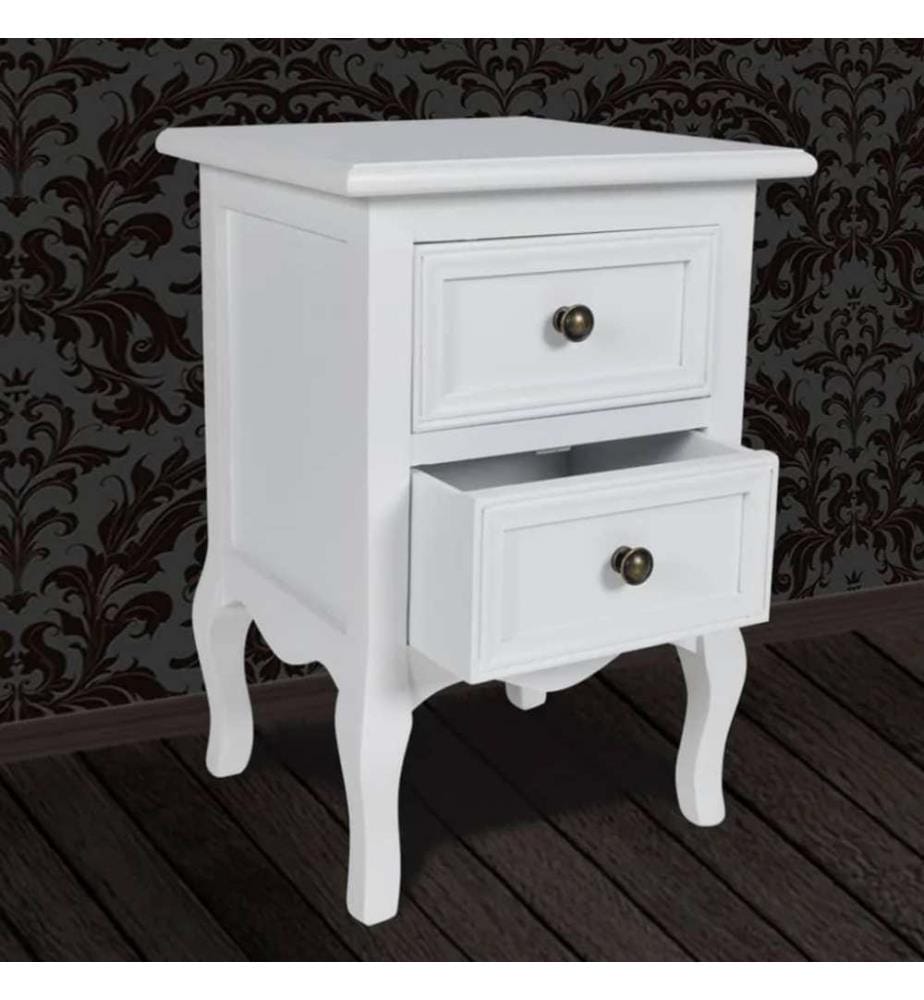 Table de chevet 2 pcs avec 2 tiroirs MDF Blanc