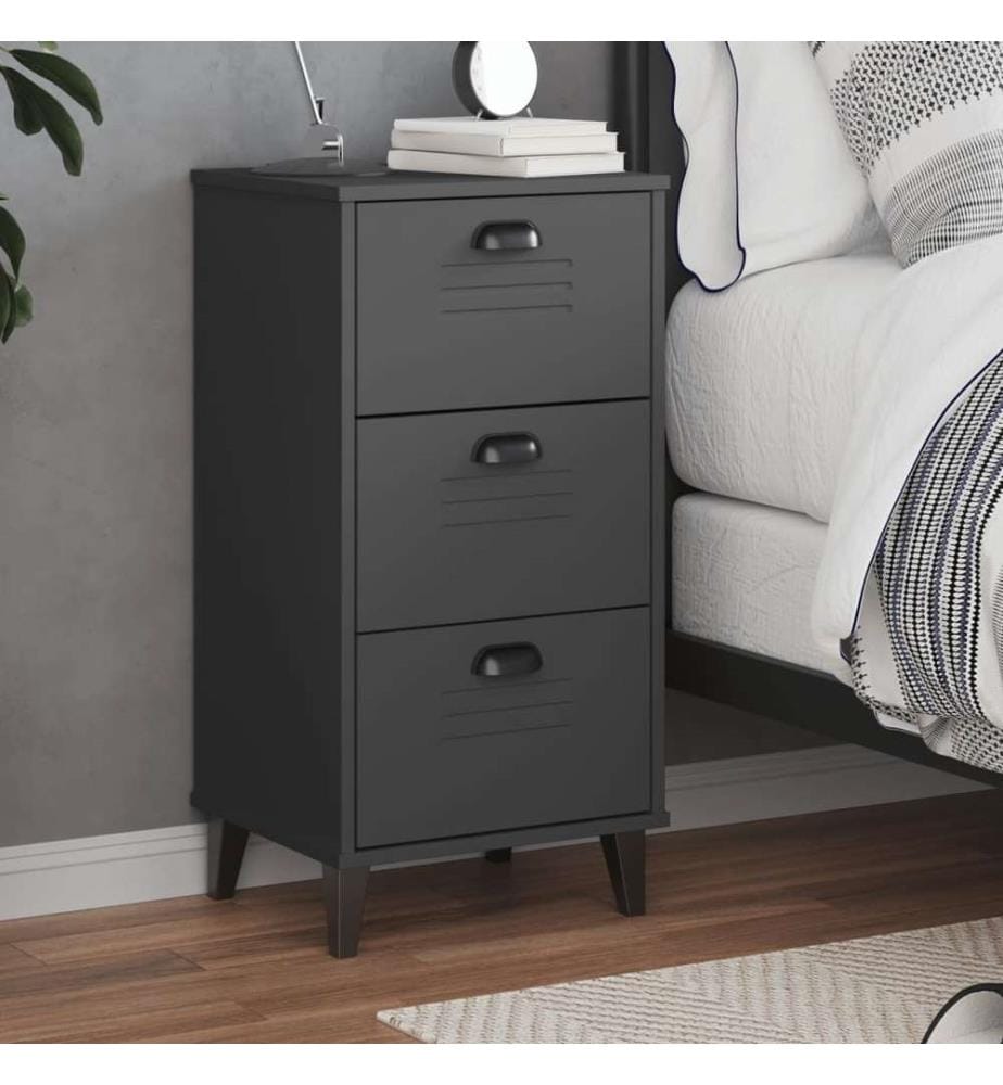 Table de chevet VIKEN gris anthracite bois de pin solide