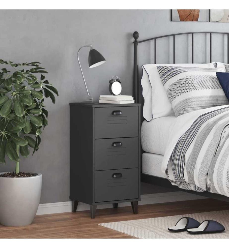 Table de chevet VIKEN gris anthracite bois de pin solide