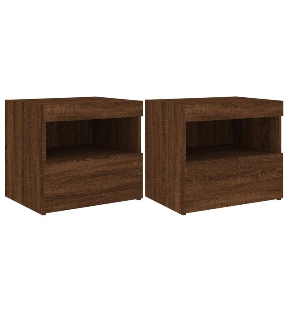 Nachttische mit LED-Leuchten 2 Stk. Braun Eiche 50x40x45 cm
