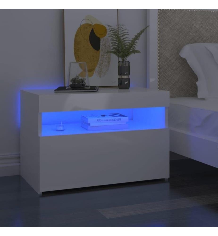 Nachttisch mit LED-Leuchten Hochglanz-Weiss 60x35x40 cm
