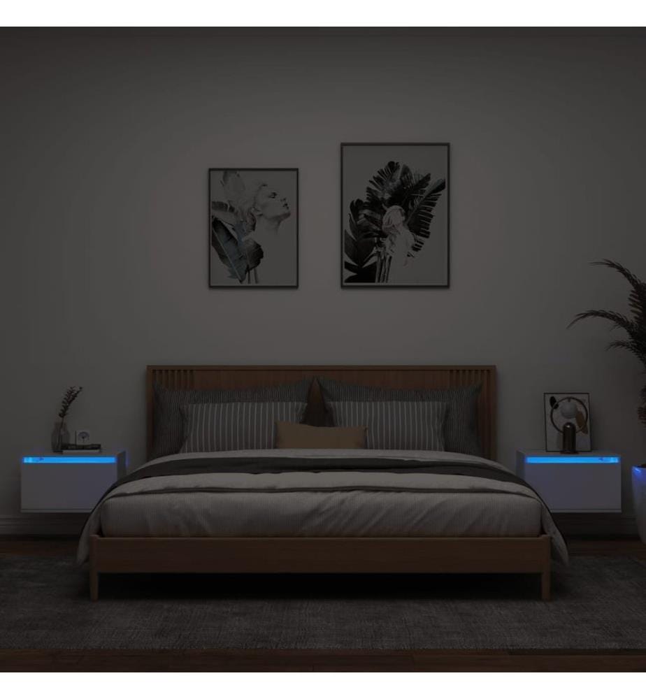 Wand-Nachttische mit LED-Leuchten 2 Stk. Weiss