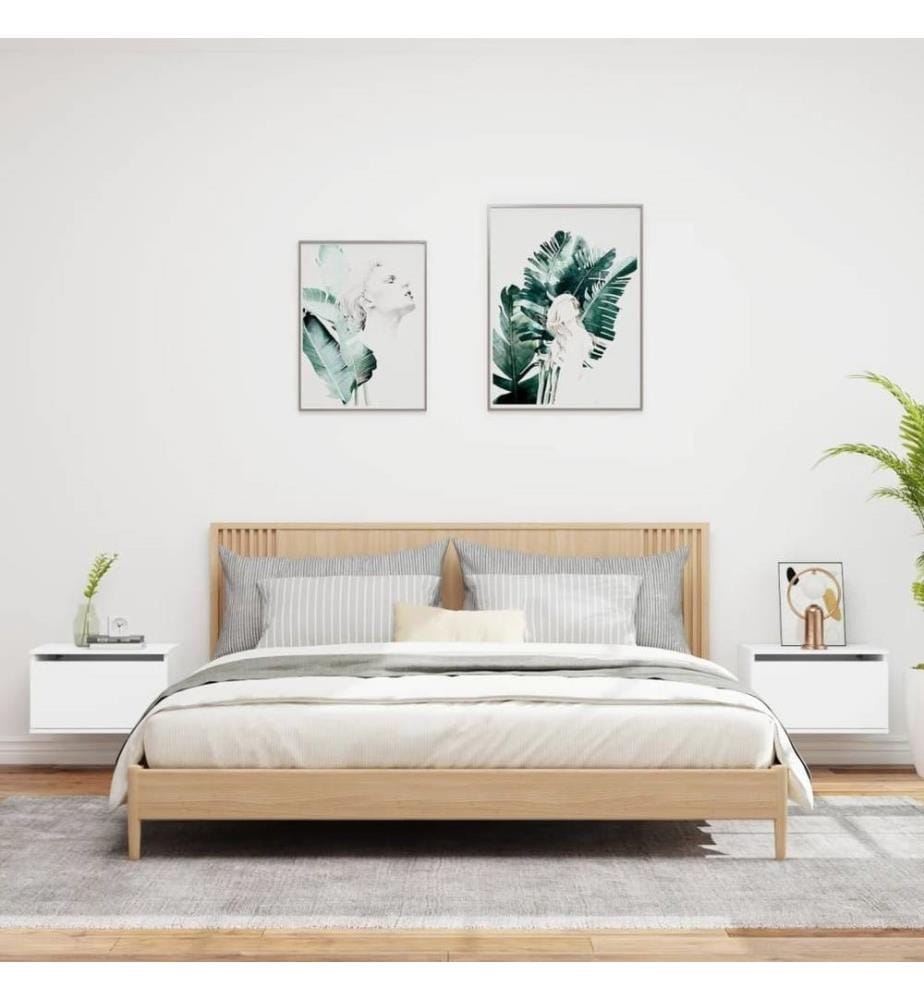 Wand-Nachttische mit LED-Leuchten 2 Stk. Weiss
