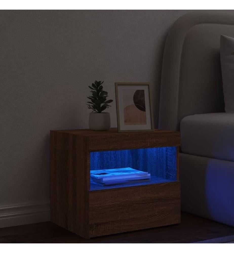 Nachttisch mit LED-Leuchten Braun Eichen-Optik 50x40x45 cm