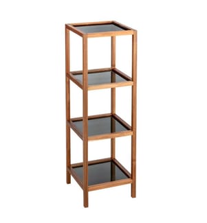 Bathroom & living room shelf Fondi, 4 shelves made of acacia wood - brown and black