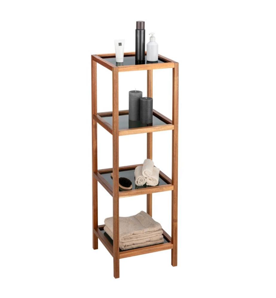Bathroom & living room shelf Fondi, 4 shelves made of acacia wood - brown and black