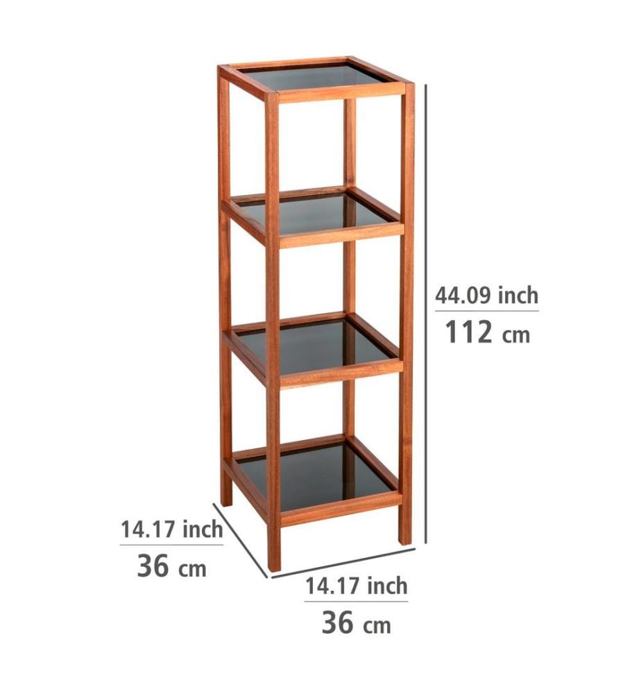 Bathroom & living room shelf Fondi, 4 shelves made of acacia wood - brown and black
