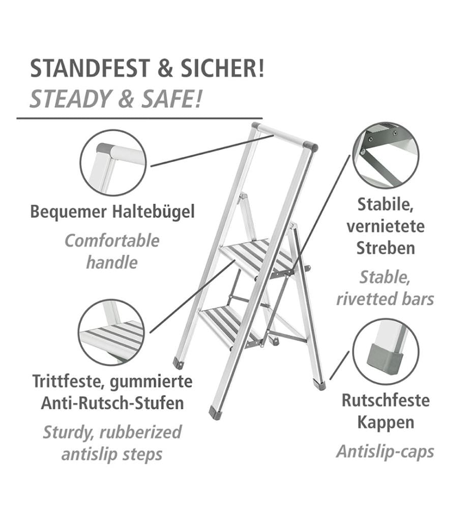 Wenko Design folding stool in white, 2 steps | DeinDeal