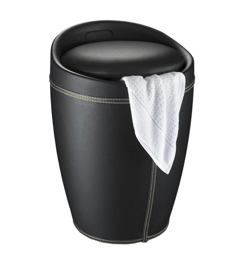 Hocker Candy Black in Lederoptik Badhocker mit abnehmbarem Wäschesack