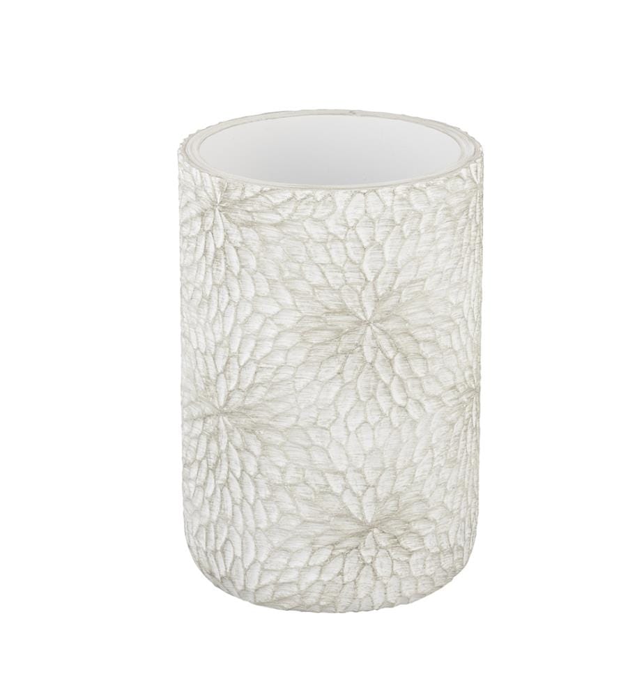 Bicchiere per spazzolini da denti Montalfano, con motivo floreale a piccoli petali in bianco/oro