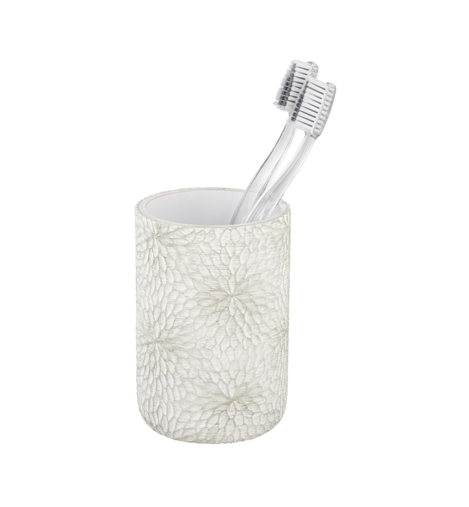 Bicchiere per spazzolini da denti Montalfano, con motivo floreale a piccoli petali in bianco/oro