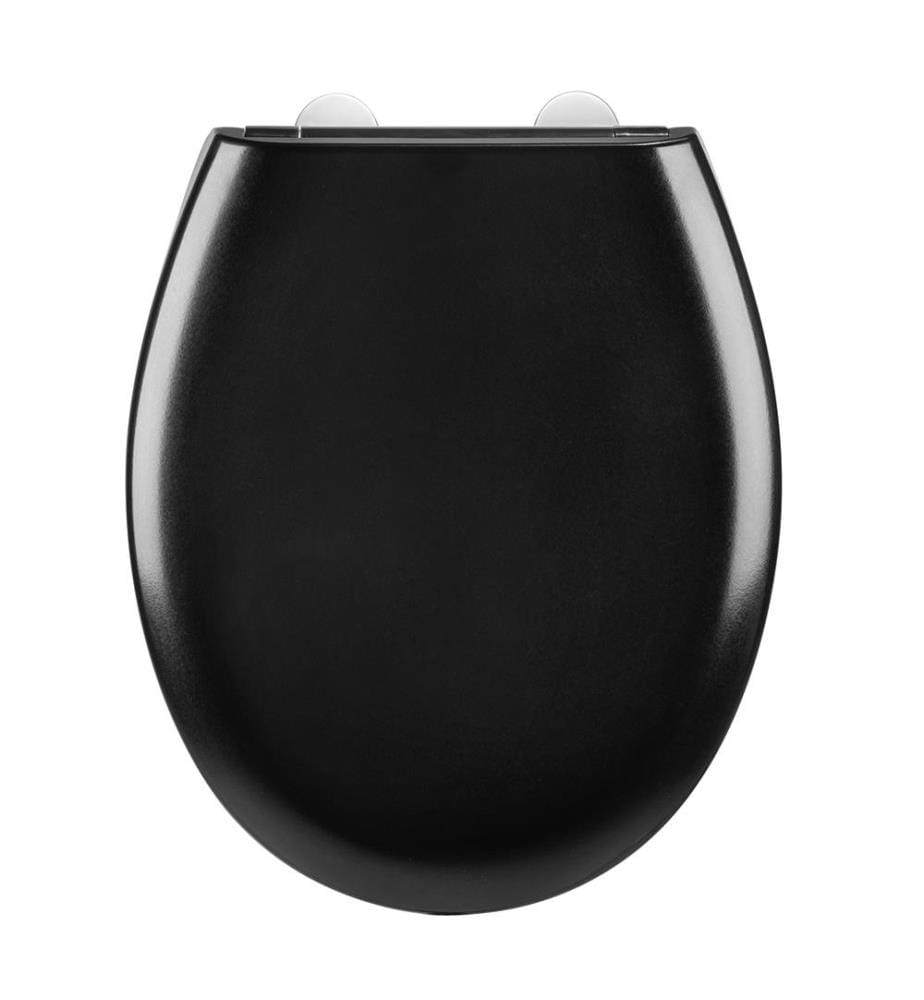 WC seat Mod. Rieti, black, duroplast, Easy Close, stainless steel, includes wall buffer for stability