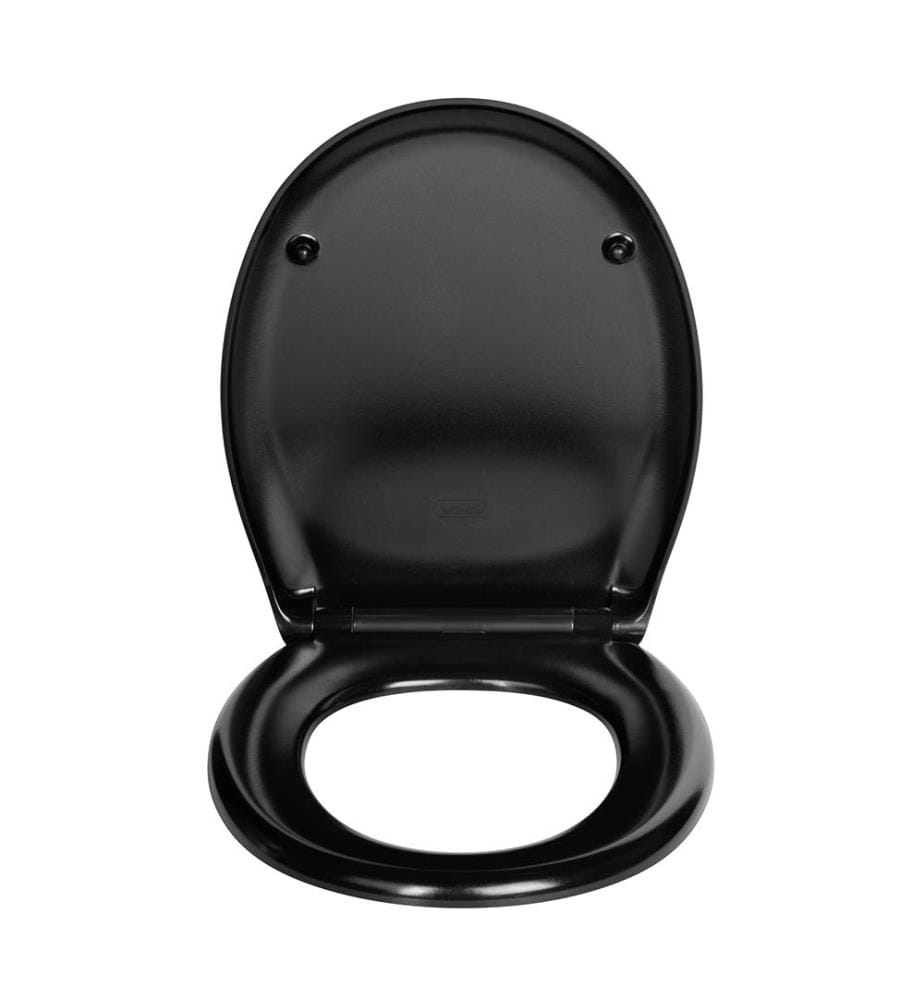 WC seat Mod. Rieti, black, duroplast, Easy Close, stainless steel, includes wall buffer for stability