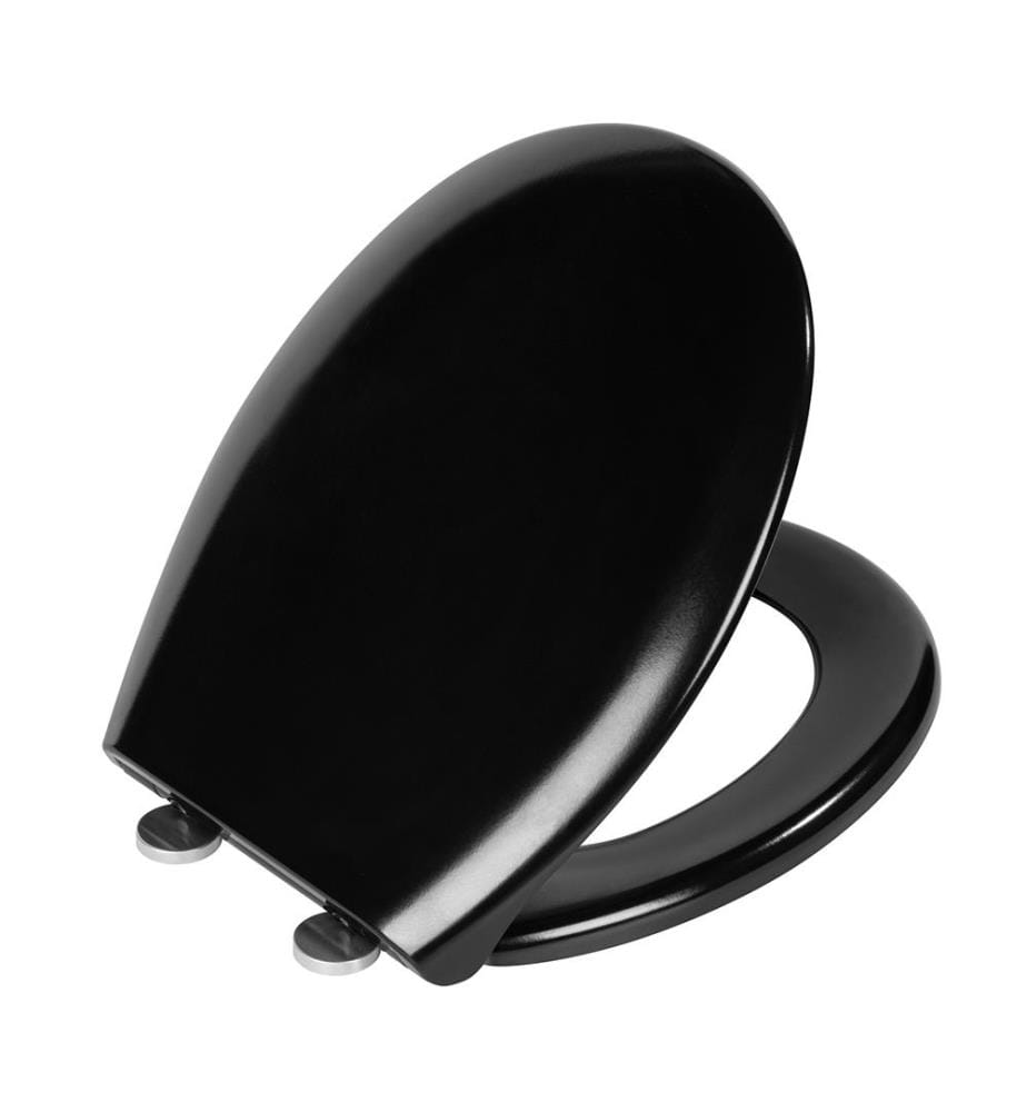 WC seat Mod. Rieti, black, duroplast, Easy Close, stainless steel, includes wall buffer for stability