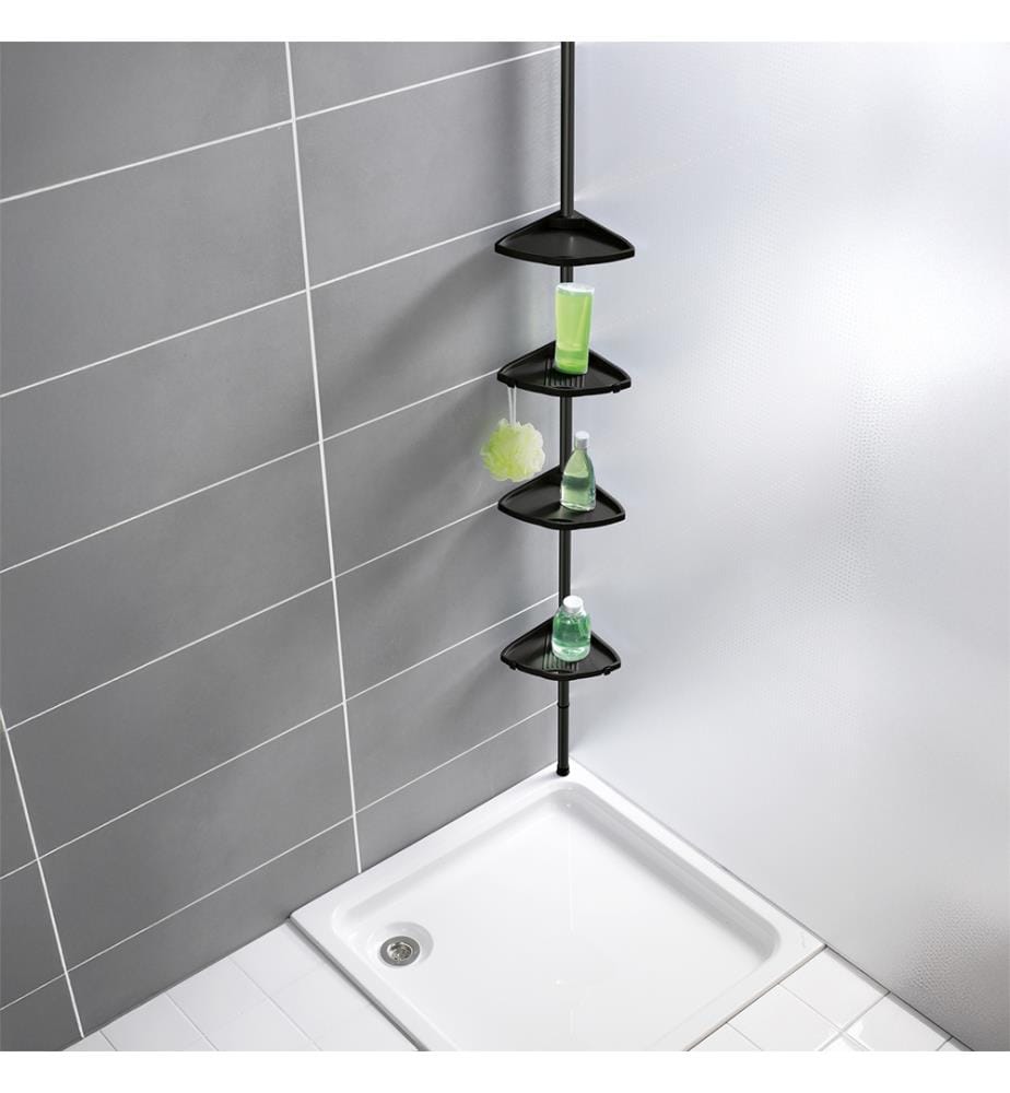 Angolo doccia Mod. Compact, nero, alluminio, 26x78-275x19,5 cm, facile installazione senza forare