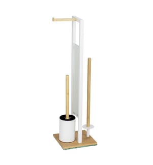 Set di porta WC Mod. Rivalta, bambù/bianco, vetro, 18x70x23 cm, include portarotolo di ricambio
