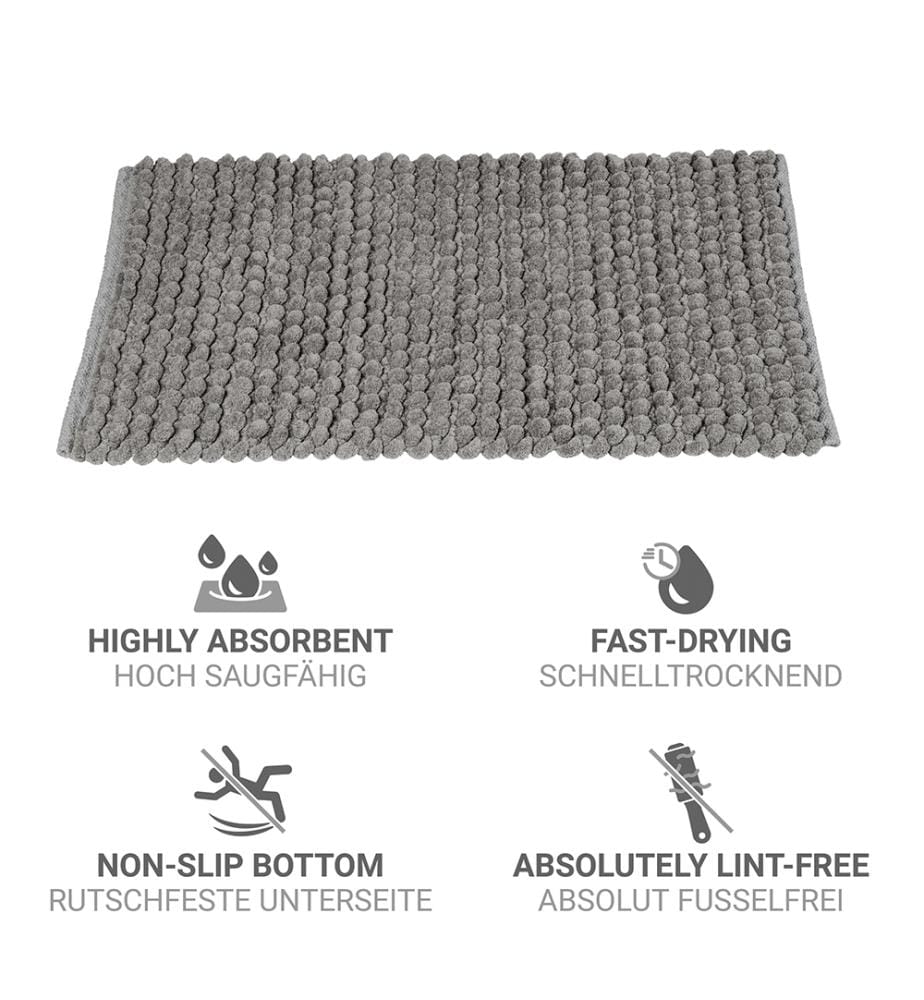 Badeteppich Mod. Solivo, grau, Polyester/Baumwolle, 50x80 cm, rutschfest und schnelltrocknend