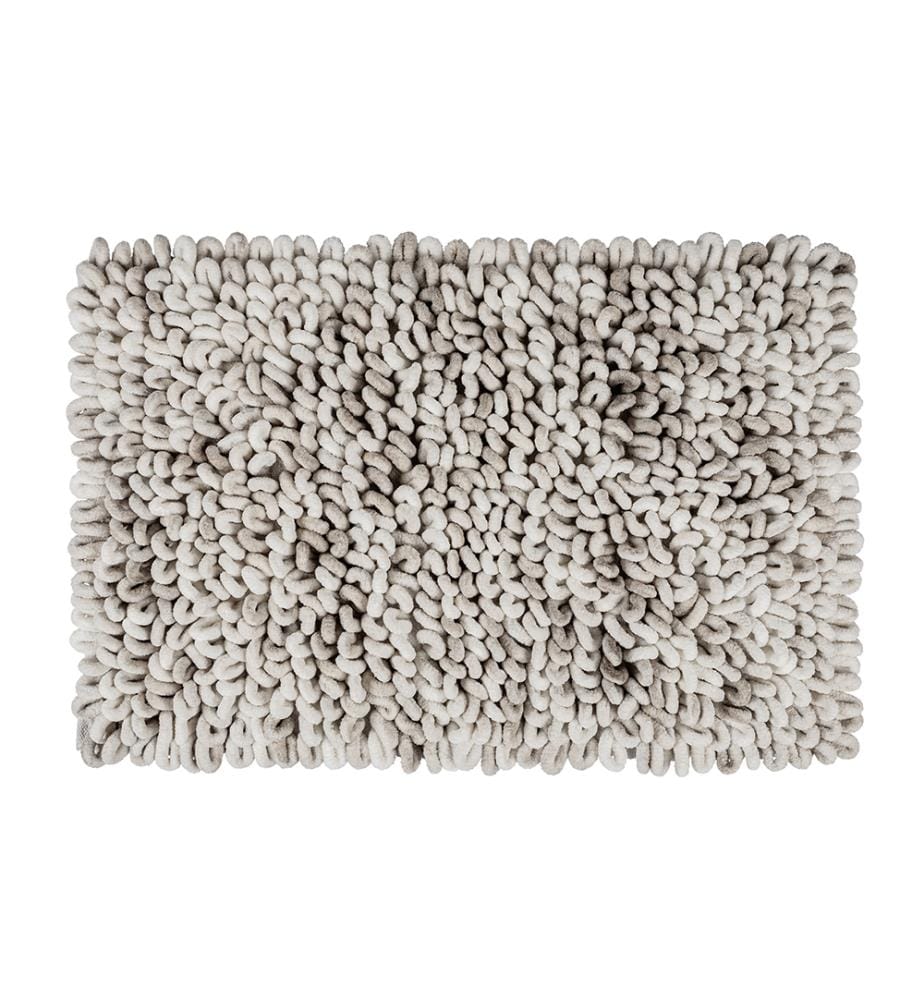 Tapis de bain Mod. Lerici, blanc-gris, polyester-coton, 60x90 cm, séchage rapide et antidérapant