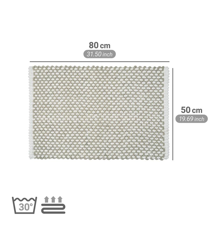 Tapis de bain Mod. Covelo, blanc-beige, polyester, coton, 50x80 cm, antidérapant, séchage rapide