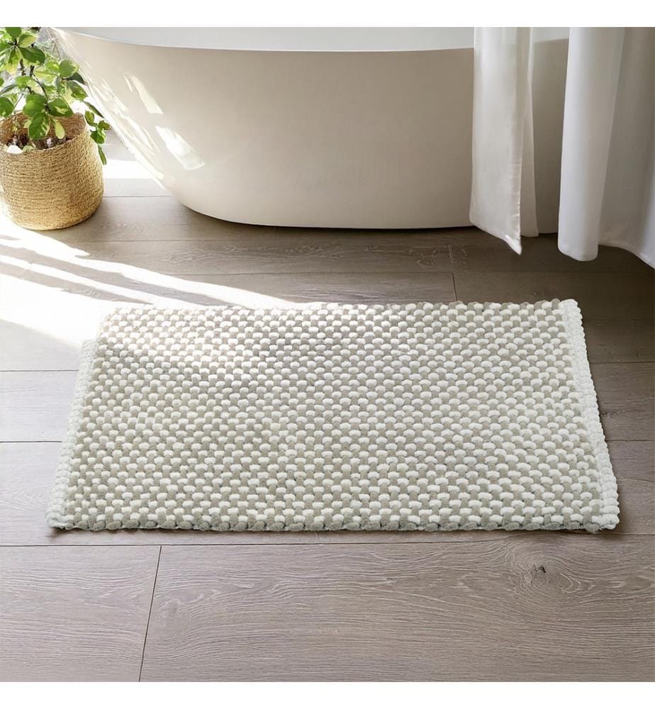 Tapis de bain Mod. Covelo, blanc-beige, polyester, coton, 50x80 cm, antidérapant, séchage rapide