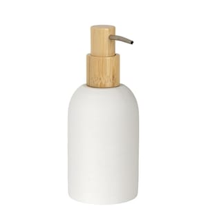 Distributore di sapone Mod. Altavalle, bianco, poliresina, bambù, 0,25L, 7,5x18x8 cm, accenti di bambù ecologico