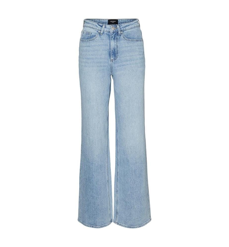 Jeans mit weitem Bein und hoher Taille - Denim Hellblau