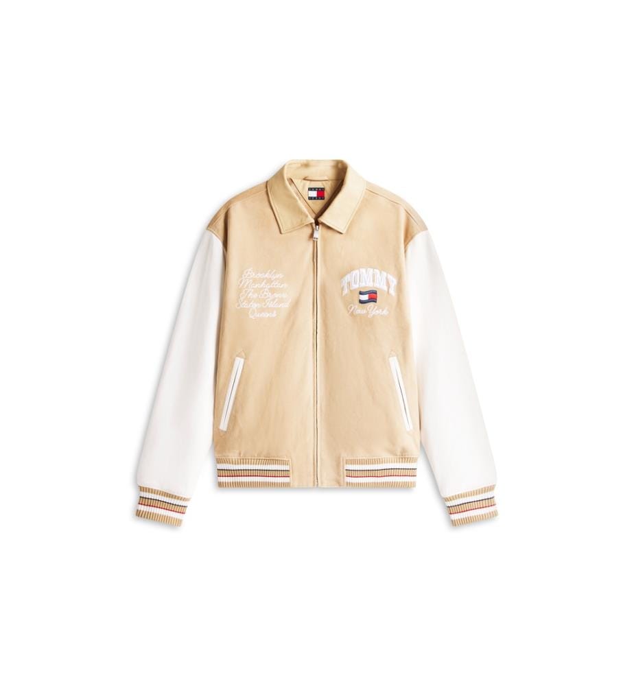 Giacca Varsity in pelle scamosciata - Beige chiaro e bianco