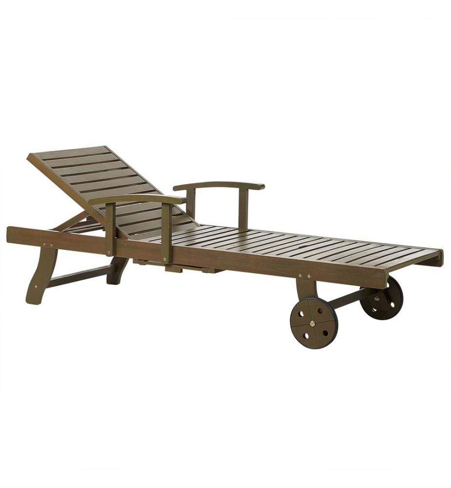 Chaise Longue en Bois d'Acacia Foncé Foncé Transat avec Roues et Siège Inclinable ou Terrasse Style Campagne Rustique