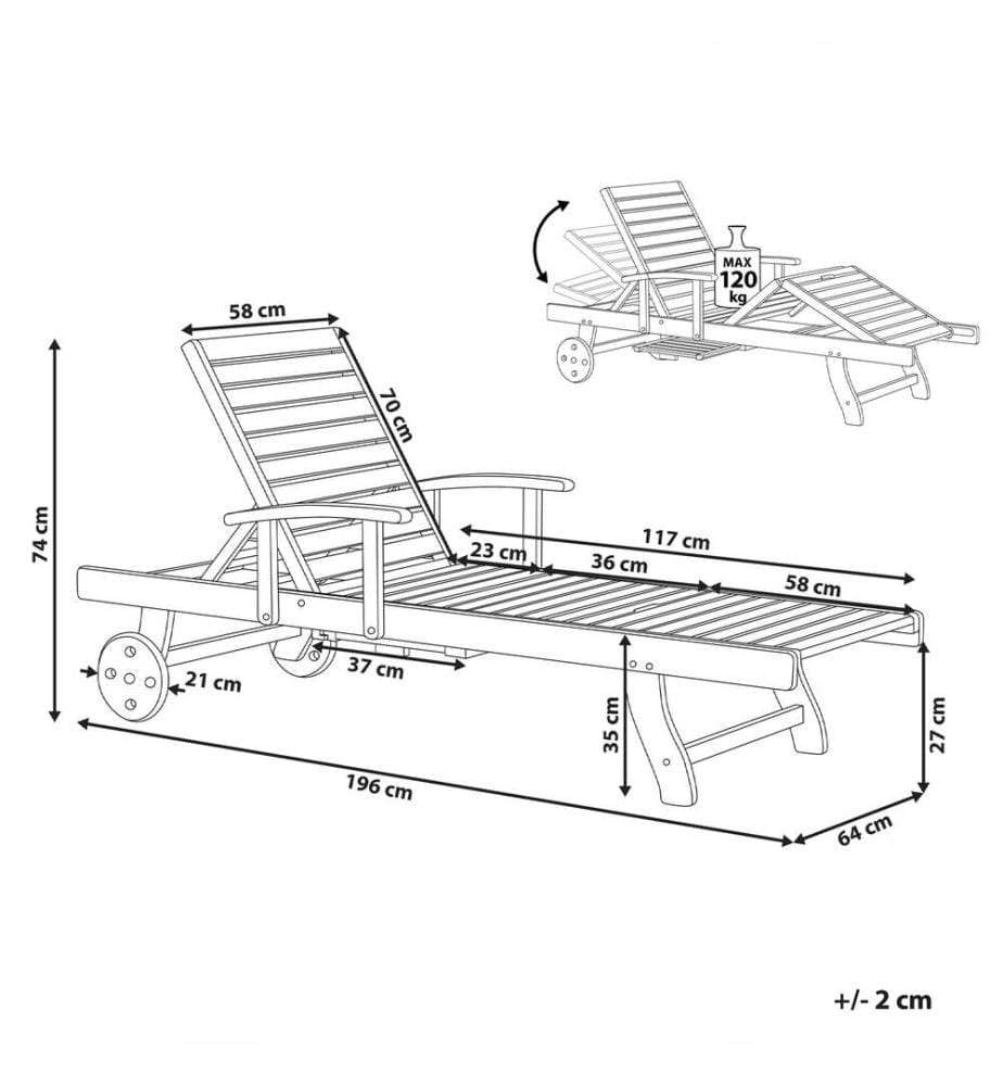 Chaise Longue en Bois d'Acacia Foncé Foncé Transat avec Roues et Siège Inclinable ou Terrasse Style Campagne Rustique