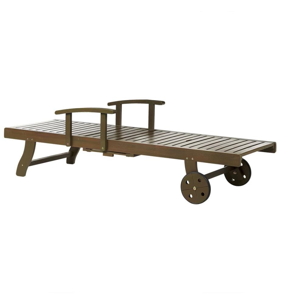 Chaise Longue en Bois d'Acacia Foncé Foncé Transat avec Roues et Siège Inclinable ou Terrasse Style Campagne Rustique