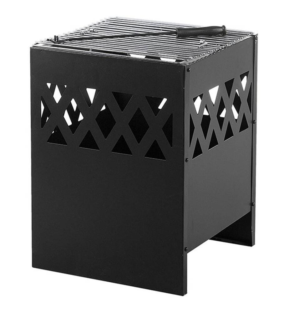 Braséro de Jardin en Acier en Forme de Cube 40 x 40 x 53 cm avec Tisonnier et au Design Moderne et Chic