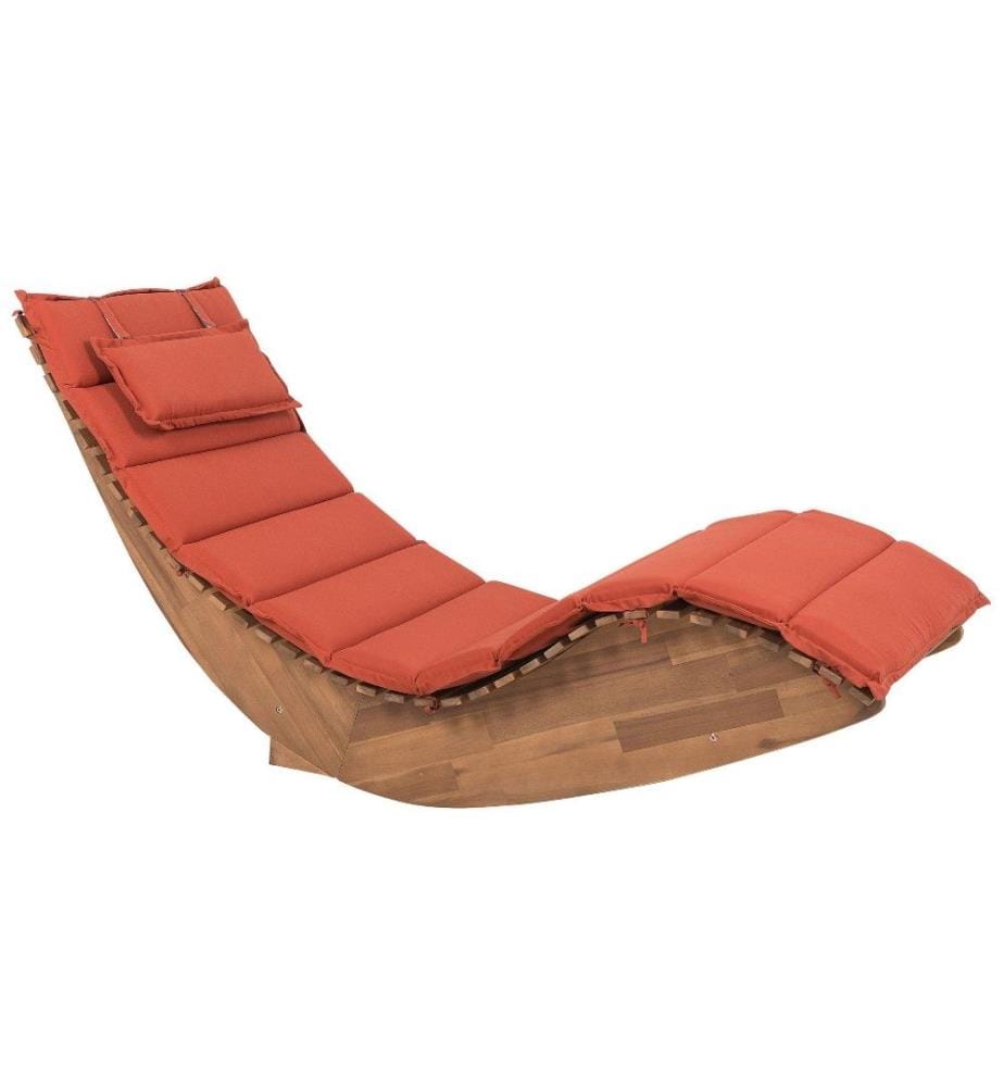 Bain de Soleil Chaise Longue de Jardin en Bois d'Acacia avec Coussin Rouge Matières Résitantes et Fonction Bascule Design Moderne