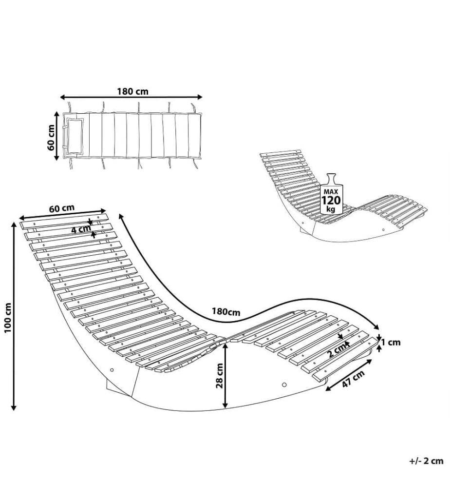 Bain de Soleil Chaise Longue de Jardin en Bois d'Acacia avec Coussin Rouge Matières Résitantes et Fonction Bascule Design Moderne