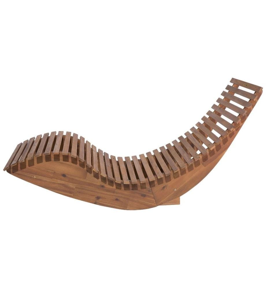 Bain de Soleil Chaise Longue de Jardin en Bois d'Acacia avec Coussin Rouge Matières Résitantes et Fonction Bascule Design Moderne