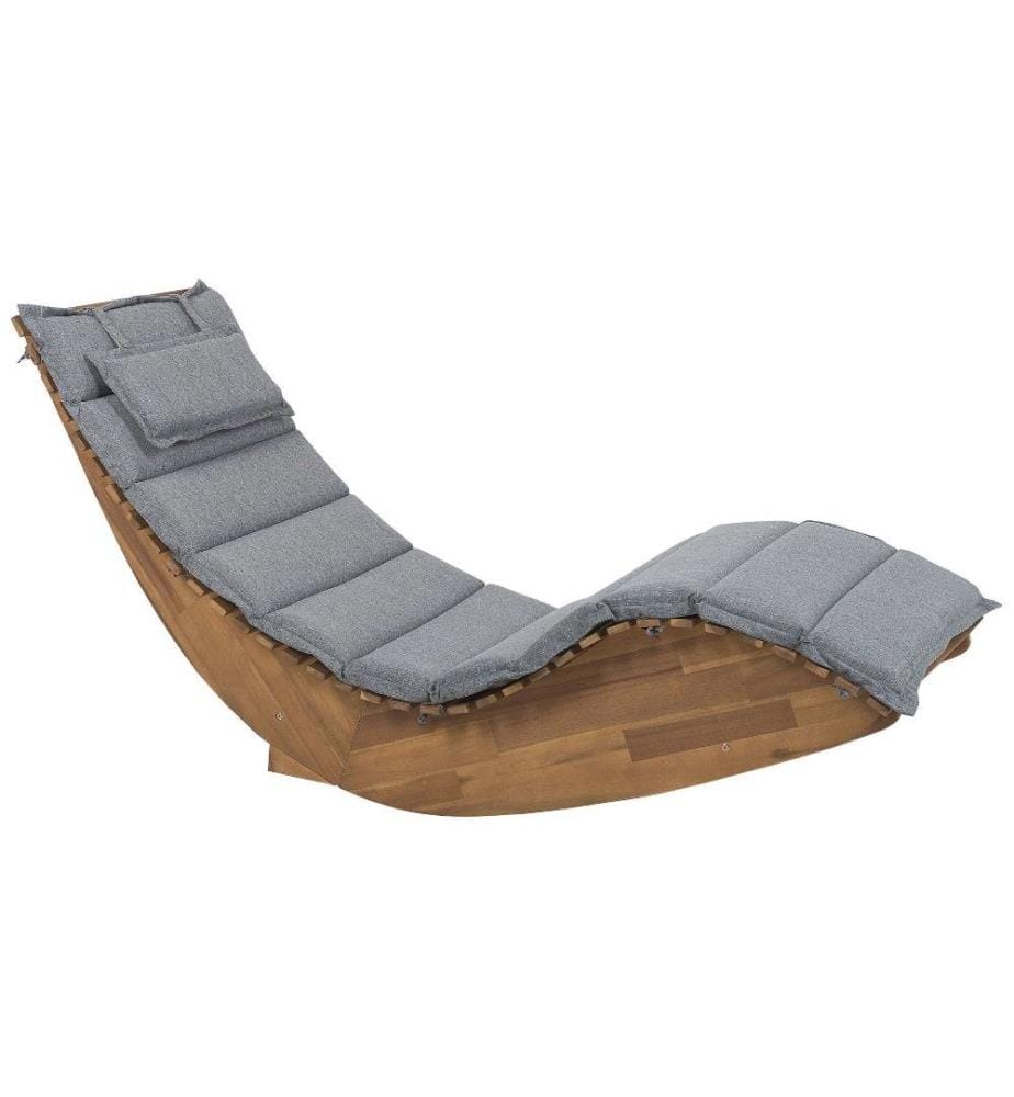 Bain de Soleil Chaise Longue de Jardin en Bois d'Acacia avec Coussin Gris Matières Résitantes et Fonction Bascule Design Moderne