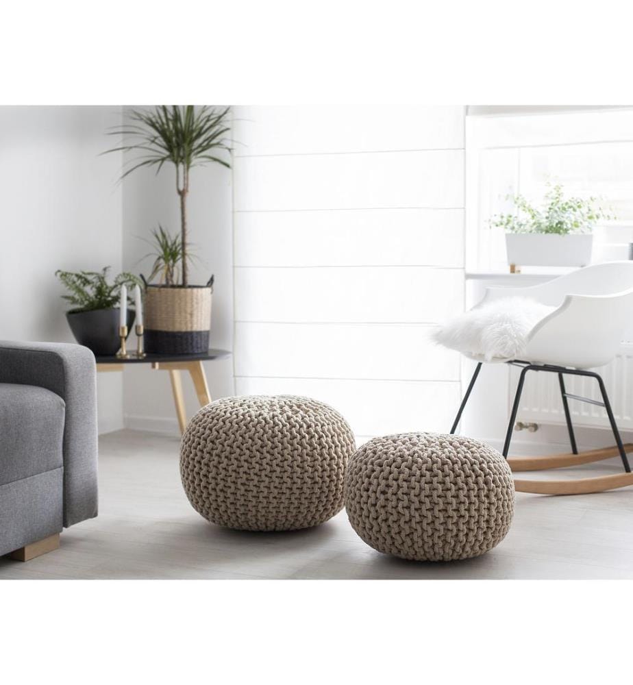 Pouf CONRAD Coton Beige clair 50 cm 50 cm 35 cm