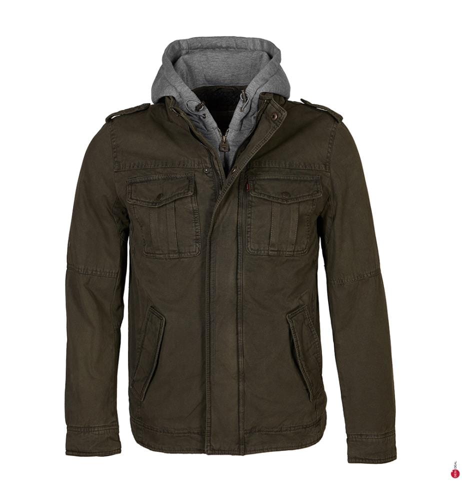 Giacca Washed Cotton Faux Shearling Lined Hooded Military - Verde