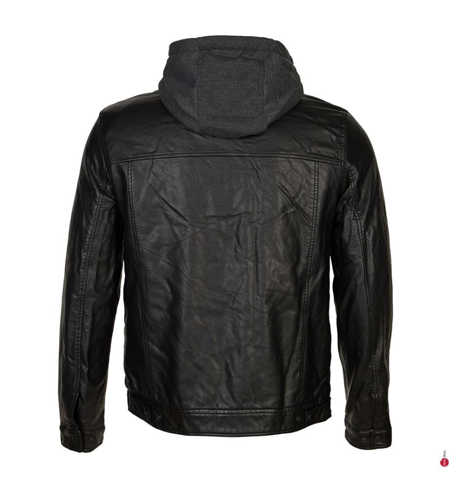Jacke Trucker Faux Leather with Sherpa Lining - Schwarz