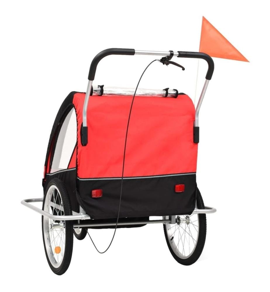 Remorque de vélo et poussette 2-en-1 noir et rouge
