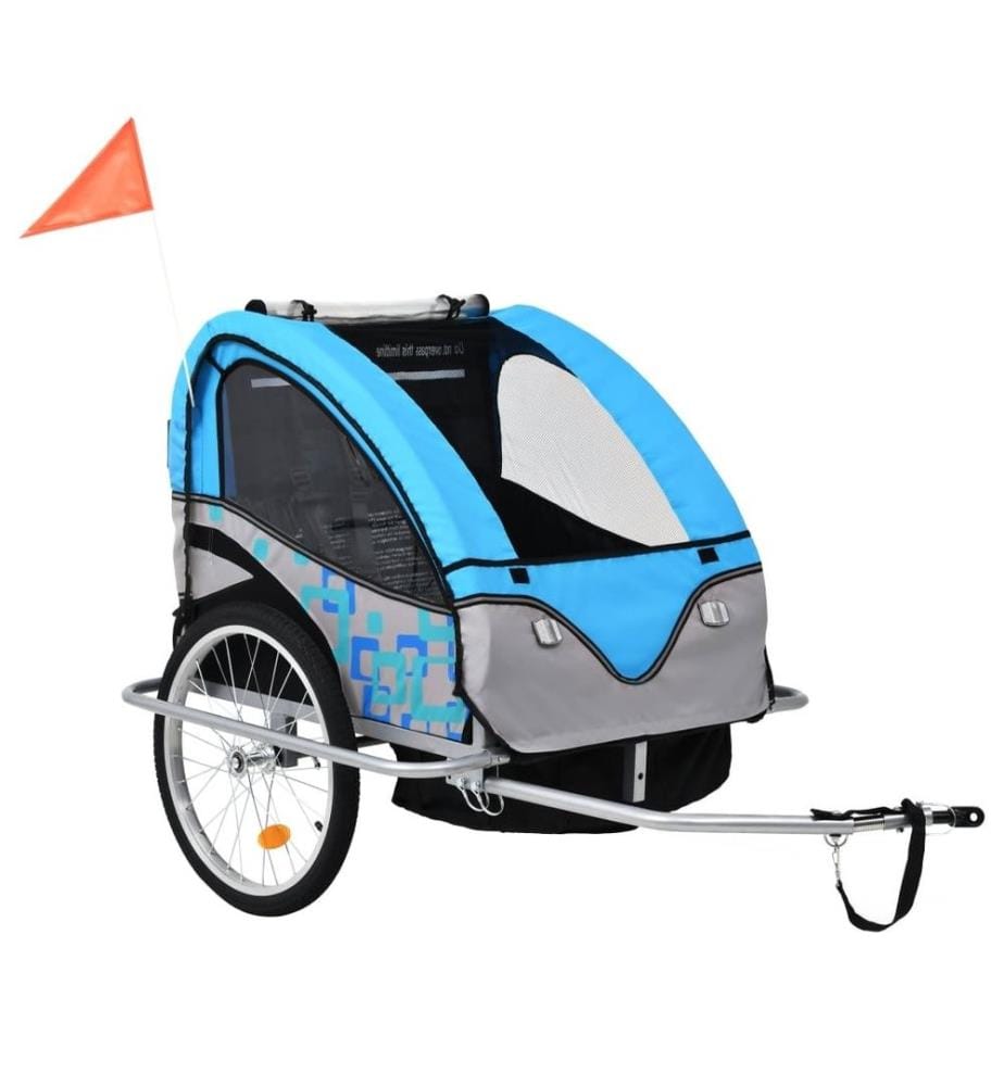 Remorque de vélo et poussette 2-en-1 bleu et gris