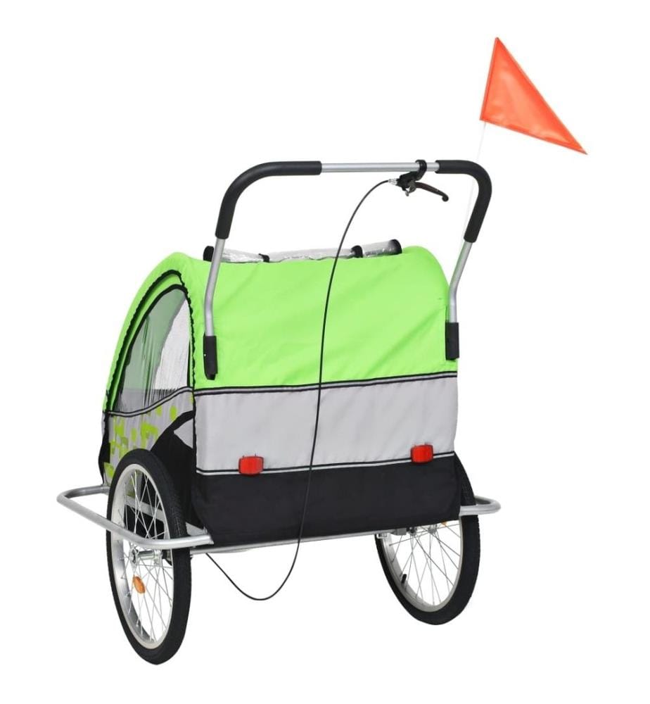 Remorque de vélo et poussette 2-en-1 vert et gris
