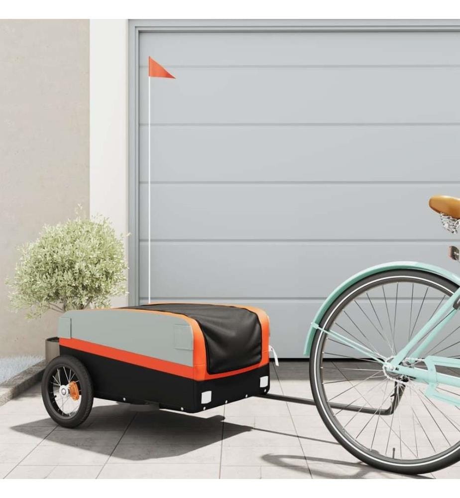 Remorque de vélo noir et orange 30 kg fer