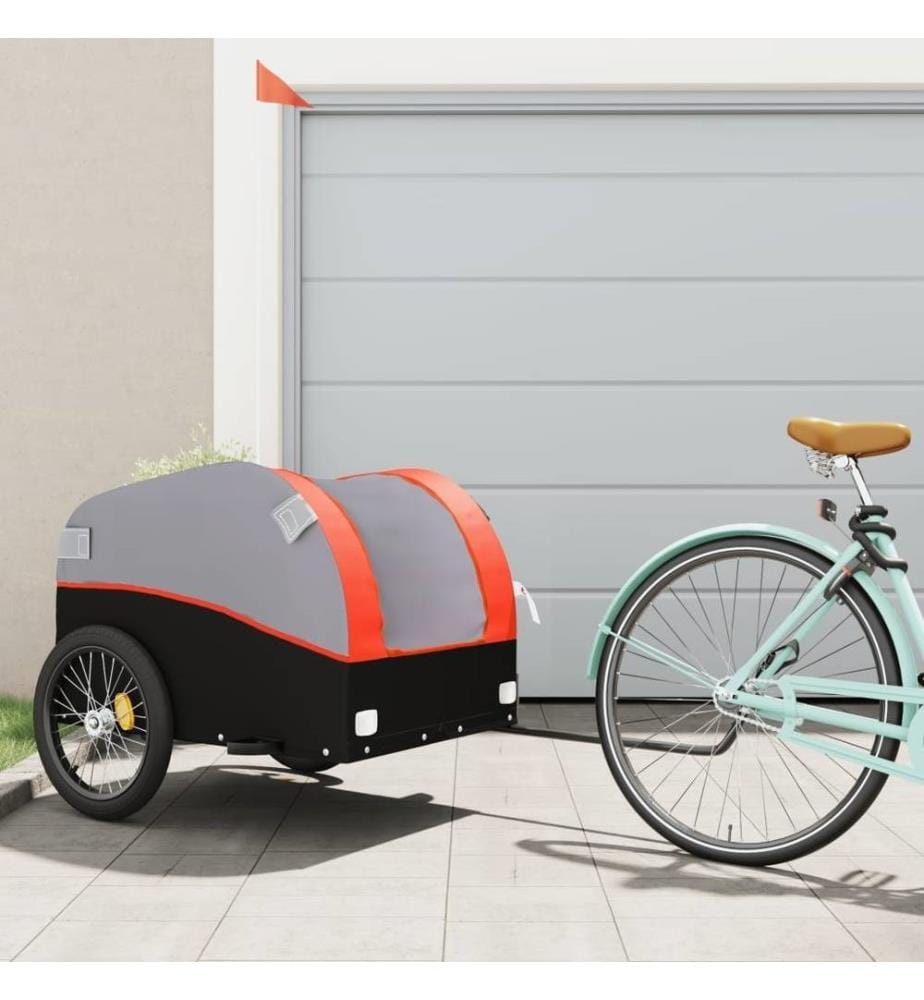 Remorque de vélo noir et orange 45 kg fer